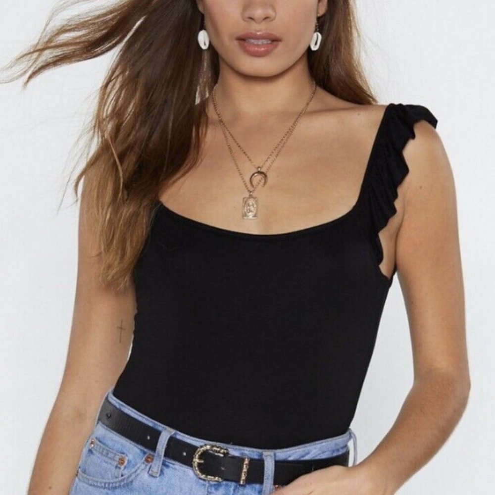 Nasty Gal Give 'Em a Ruffle for Their Money Black Bodysuit